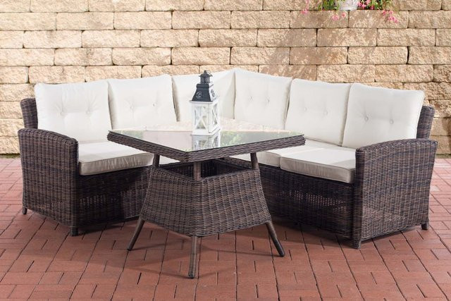 TPFGarden Eckgarnitur Siesta aus Rundrattan in Cremeweiß und Braun-meliert mit Outdoor-Couchtisch und Polsterkissen - Bild 1