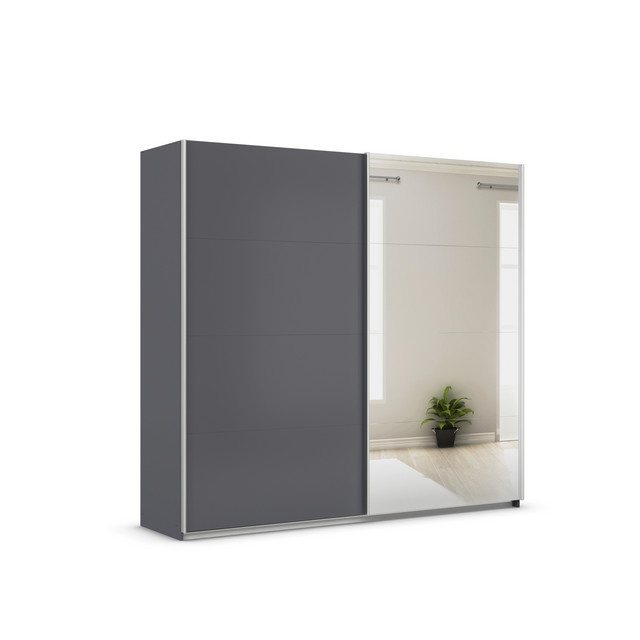 RAUCH Quadra Schwebetürenschrank Grau mit Spiegelelementen und integrierten Schubladen, B/T/H: 226 x 62 x 210 cm - Bild 1