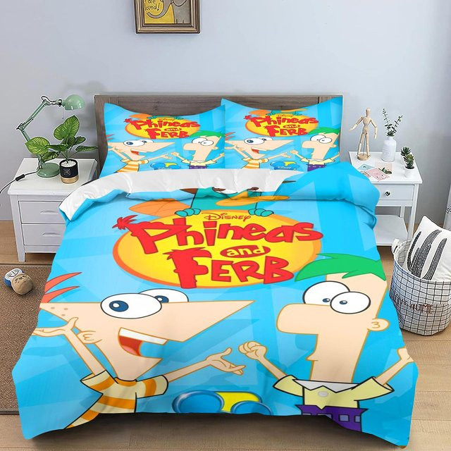 Phineas und Ferb Bettwäsche aus Polyester für Kinder, buntes Cartoon-Duvet von Yiran Home, B/H: 135 x 200 cm - Bild 1