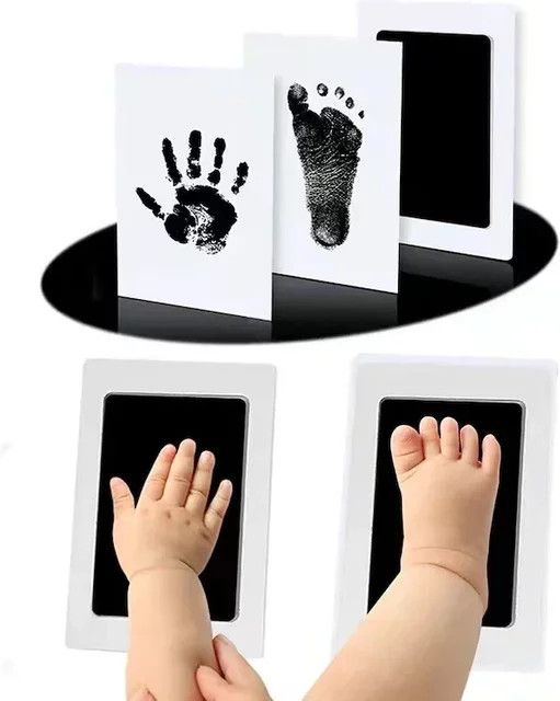 Baby DIY Hand- und Fußabdruck-Set mit Stempelkissen und Fotorahmen in Schwarz für Neugeborene und Kleinkinder - Bild 1
