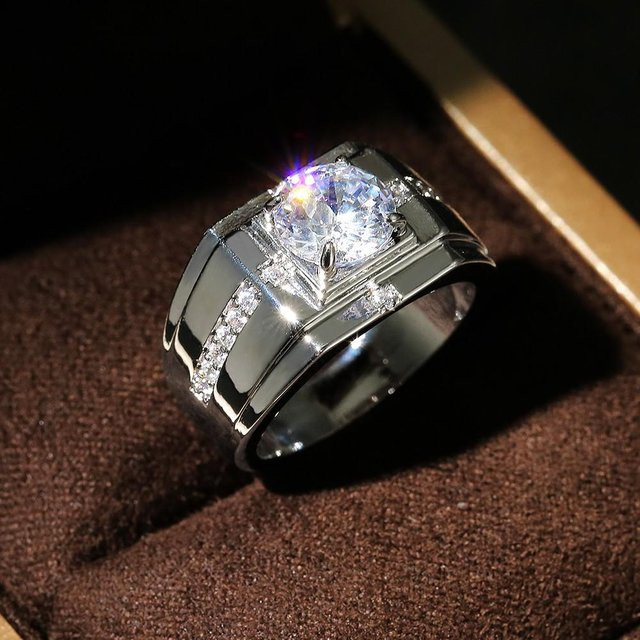 YIRAN Jewelry Ring, Silber, Messing, Zirkonia, Herren - Bild 1