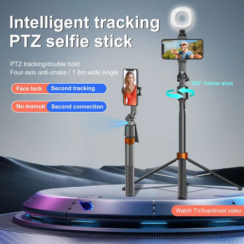 SJBOB 360 Grad drehbarer Selfie-Stick Stativ mit Smart Face Tracking und 2 LED-Leuchten in Schwarz - Bild 4