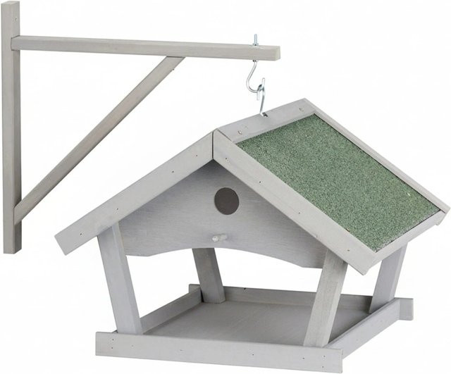 Relaxdays Vogelfutterhaus aus Holz und Stein in Grau und Grün mit Wandhalterung - Bild 1