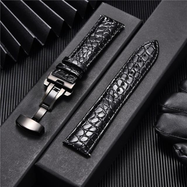 Uhrenarmband Leder, Krokodilmuster, Schwarz, Herren, 24 mm - Bild 1
