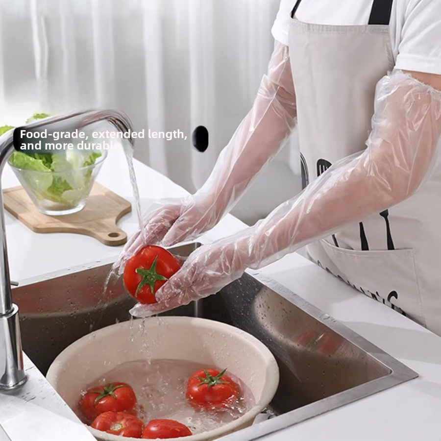 10 Paar QHSPE Einweg-Handschuhe aus PE-TPE, transparente wasserdichte Haushaltshandschuhe mit elastischer Manschette für Küche und Wäsche - Bild 3