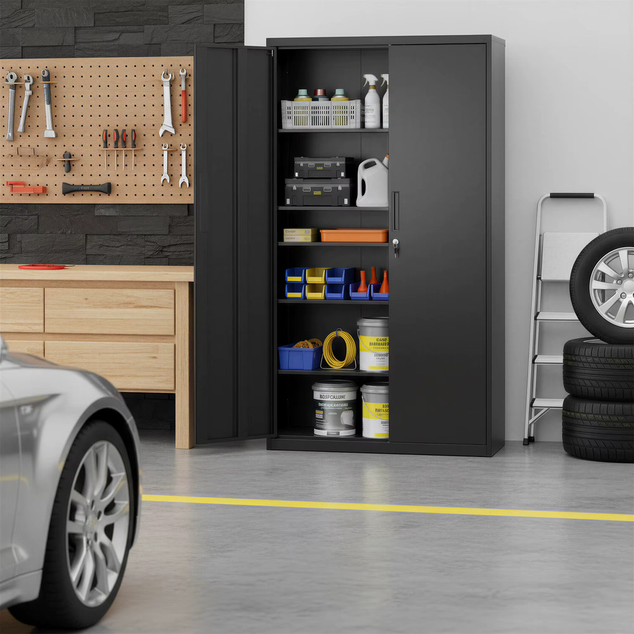 SONGMICS Aktenschrank aus Metall in Schwarz, Mehrzweckschrank mit Schloss und verstellbaren Ablagen für Home Office und Archivierung - Bild 2