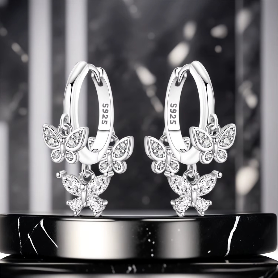 PANPOKI Tropfenohrringe, 925 Silber, Schmetterling, Zirkonia, Damen - Bild 4