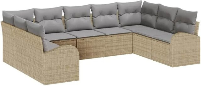 vidaXL Garten-Sofa-Set aus Poly-Rattan mit Kissen in Beige und Grau, 9-teiliges Lounge-Set mit pulverbeschichtetem Stahlgestell - Bild 1