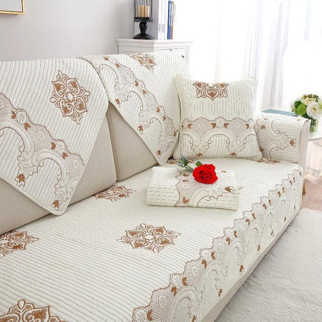 Super Six Baumwoll-Sofabezug mit Jacquard-Stickerei in Beige, rutschfest und waschbar, quadratisch, Breite: 70 cm, Höhe: 70 cm - Bild 1