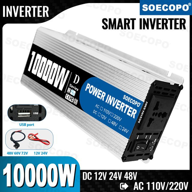 Soecopo Wechselrichter 10000 W DC-AC-Konverter in Silber mit 12 V/24 V/48 V Eingang und 110 V/220 V Ausgang sowie Überlastschutz - Bild 1