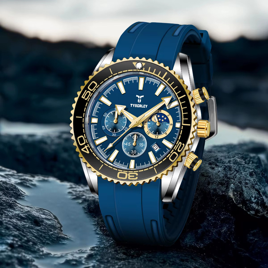TYBERLEY Armbanduhr Chronograph, Quarz, Edelstahl, Kautschuk, Schwarz, Herren - Bild 4