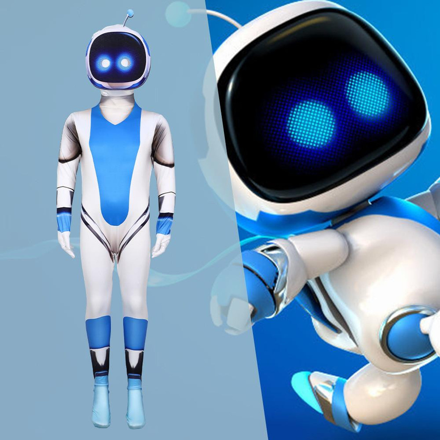 DewBloom Astro Bot Cosplay Kostüm Jumpsuit Weiß Blau - Bild 2