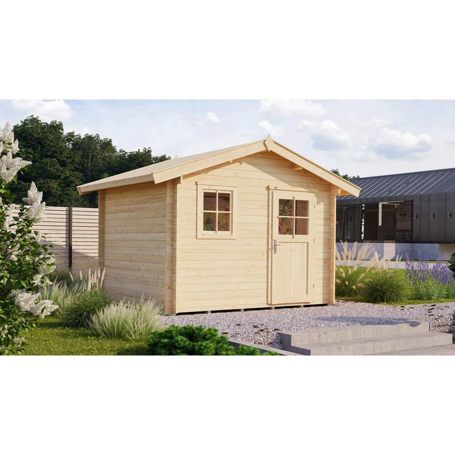 WEKA Gartenhaus Premium aus Holz in Beige mit Satteldach und Massivholz-Fußboden, B/H/T: 380 x 262 x 280 cm - Bild 2