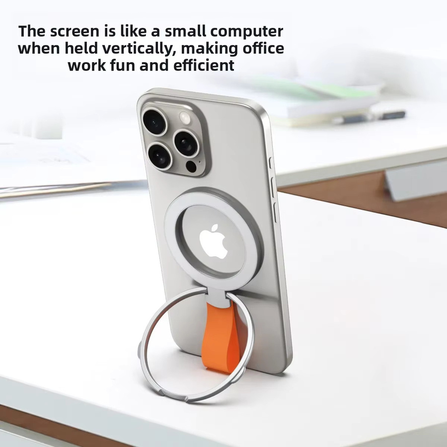 ZUIDID Magnethalter für MagSafe mit rotierender Funktion als tragbarer Desktop-Ringständer für iPhone 17 16 15 14 Serie, Schwarz/Orange - Bild 2