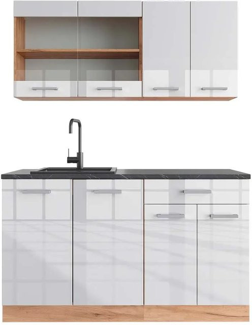 Vicco R-Line Singleküche in Weiß Hochglanz und Anthrazit, Breite: 140 cm - Bild 1
