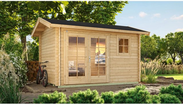 WEKA Gartenhaus 163 Gr.2 aus europäischer Fichte in Beige mit Satteldach und Blockbohlenbauweise, B/H/T: 410 x 268 x 380 cm - Bild 1