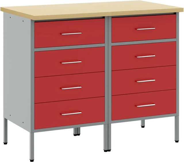 vidaXL Werkbank mit Schubladen 2-teilig in Rot und Grau, B/T/H: 100 x 55 x 85 cm - Bild 1