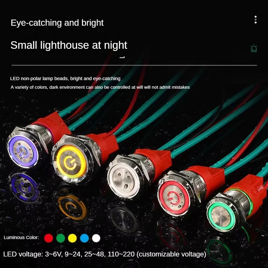 Sweideer Hochstrom Metall Druckschalter mit LED-Licht IP67 Wasserdicht, Momentary Rast, Rot - Bild 2