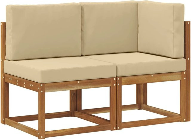 vidaXL Outdoor Lounge-Set aus Akazienholz mit Kissen, 2-teilige Ecksofa-Garnitur in Natur und Beige - Bild 1