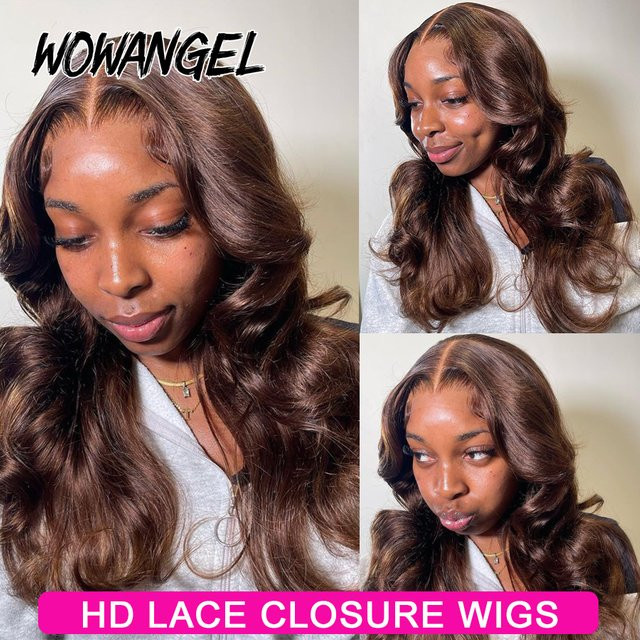 Wow Angel Echthaarperücke, Schokoladenbraun, Body Wave, 5x5 HD Lace Closure - Bild 1