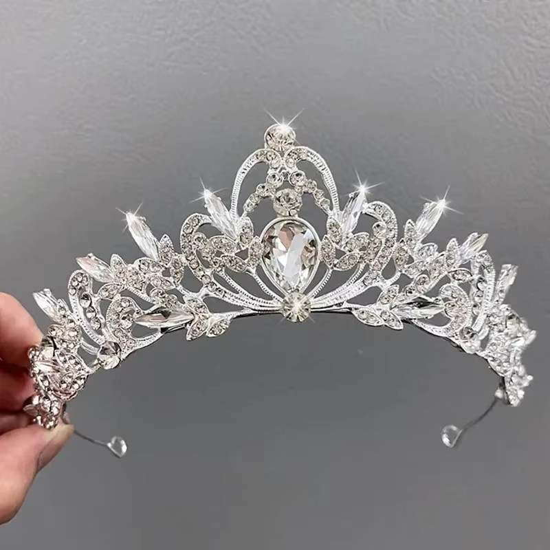 DooMei Tiara Krone, Blumen, Wassertropfen, Strass, Damen - Bild 3