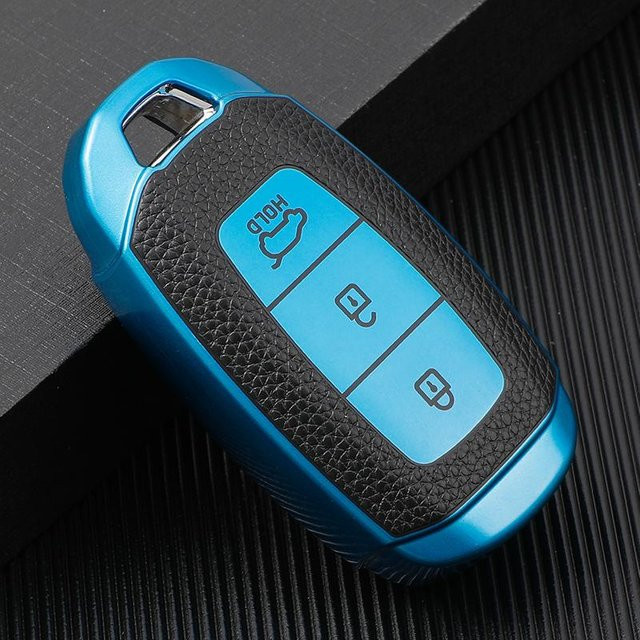 Leder und TPU Fernbedienungshülle für Hyundai I30 Ix25 Elantra KONA Solaris Azera Grandeur Ig TM Accent Santa Fe Palisade in Blau - Bild 1