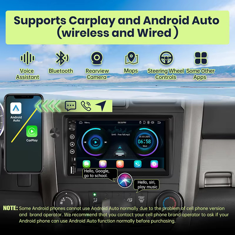 Junsun 7 Zoll Universal 2 Din MP5 Autoradio mit Wireless Carplay, Android Auto, GPS, Bluetooth und Navigation in Schwarz - Bild 3