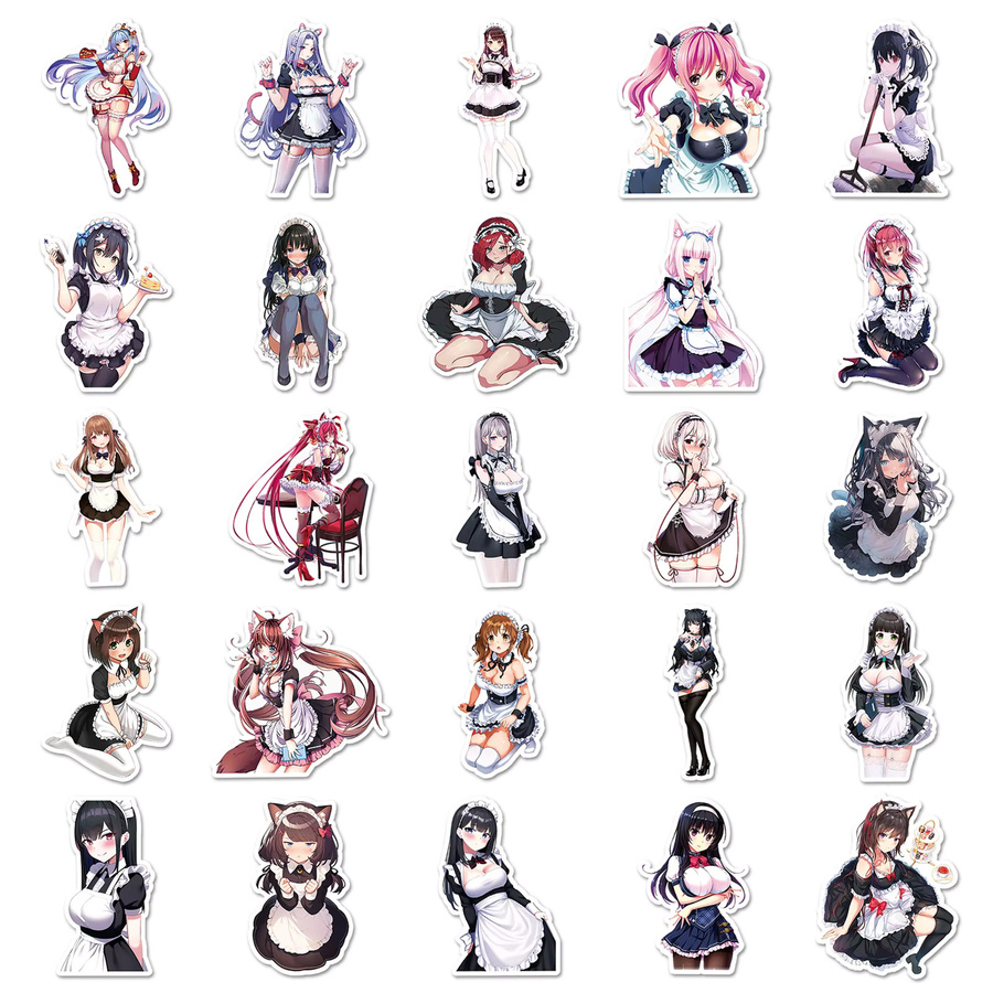 Potdemiel Anime Cartoon Maid Aufkleber, Bunt, 10-teiliges Set - Bild 3
