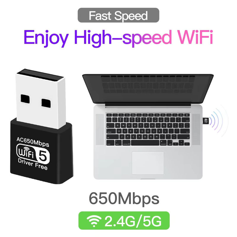 DERAPID Dualband-WLAN-Adapter AC650 in Schwarz mit Dual-Antennen für PC und Laptop - Bild 2