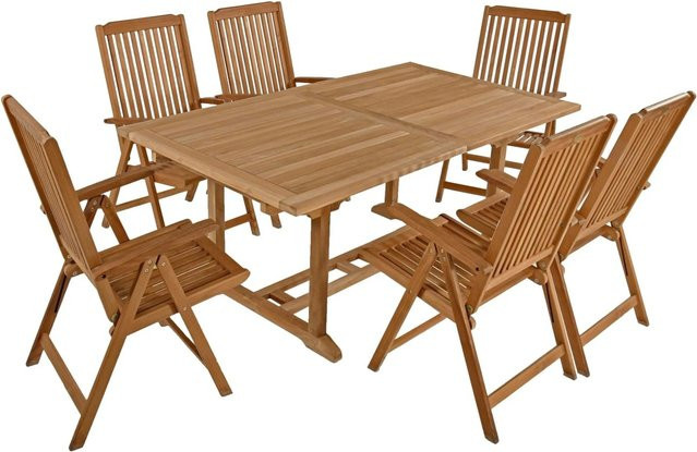 DELUKE Garten-Sitzgruppe MADS 7-teilig aus Teakholz in Teakbraun mit ausziehbarem Esstisch - Bild 1
