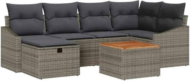 7-teiliges vidaXL Garten-Sofa-Set aus Poly-Rattan in Grau mit Kissen und integriertem Stauraum - Bild 1