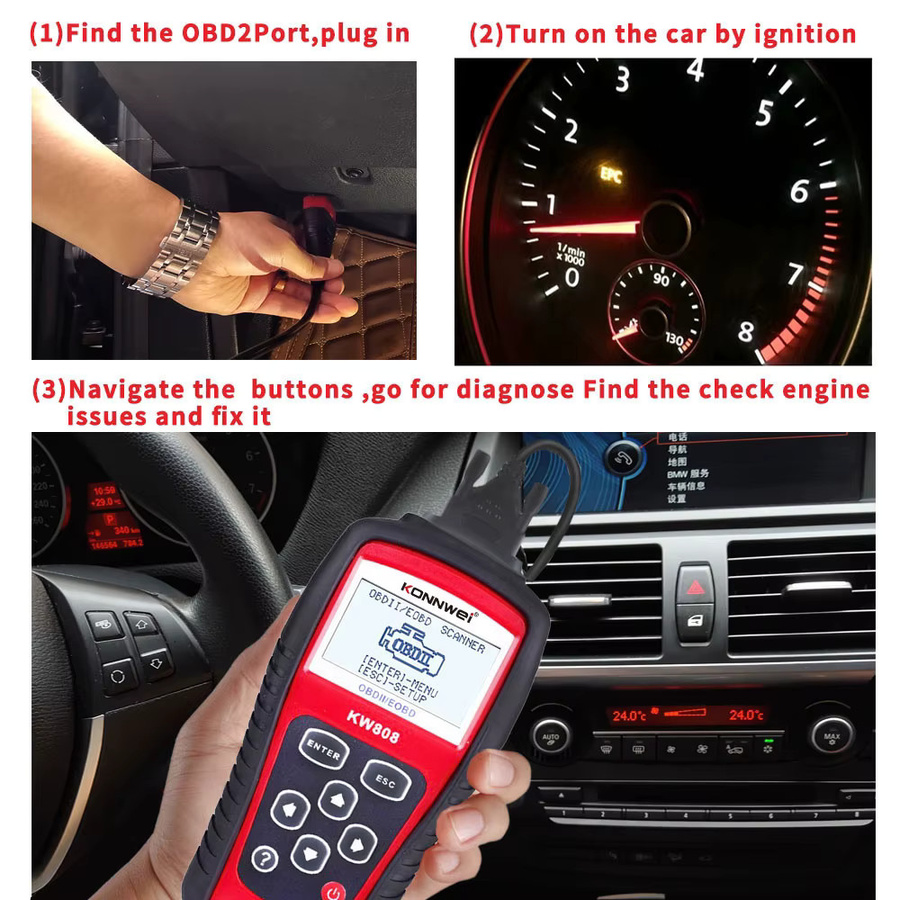 KONNWEI KW808 OBD2 Diagnose Scanner in Schwarz zur Fehlercode-Auslesung und Motorlicht-Überprüfung - Bild 3
