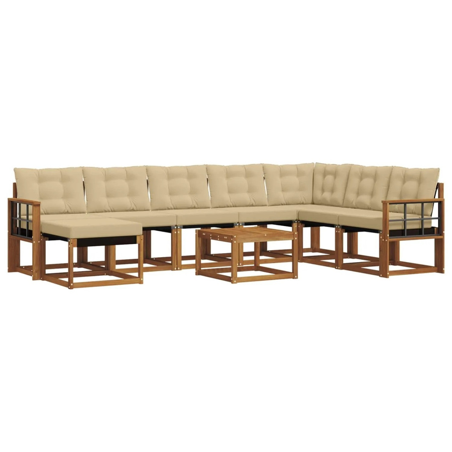vidaXL Sofa Set 9-tlg. L-Form aus Akazienholz und Textilene in Natur und Beige mit Kissen - Bild 2