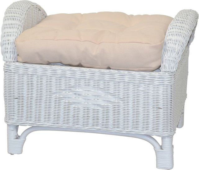 Fußhocker Hajo mit Kissenauflage aus Rattan in Braun und Weiß - Bild 1