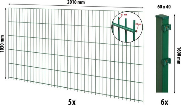 Floraworld Doppelstabmatten-Zaun aus Stahl mit Pfosten, Grün, Höhe: 100 cm, Länge: 1000 cm, Pfostenmaß: 6 x 4 cm