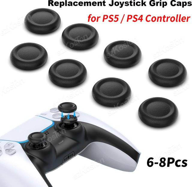 SZKOSTON Joystick Ersatz Grip Caps für PS5 und PS4 Controller, 6-8 Stück Anti-Slip Daumen Griffe in Schwarz, Gaming Zubehör zur Reparatur - Bild 1