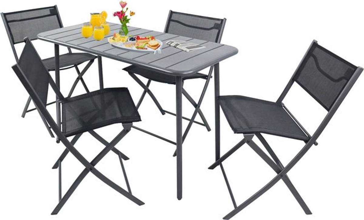 VCM 5-teiliges Balkonmöbel Set Sumila in Schwarz aus Metall und Textilene mit Gartentisch und 4 Klappstühlen, Tisch B: 110 cm, T: 55 cm - Bild 5