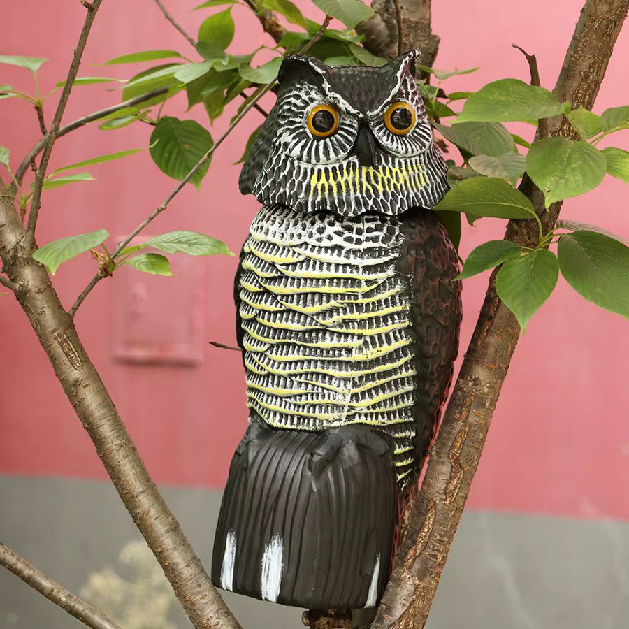 Realistische Eulen-Skulptur aus Kunststoff mit rotierendem Kopf zur Vogelabwehr für Garten und Hof - Bild 4