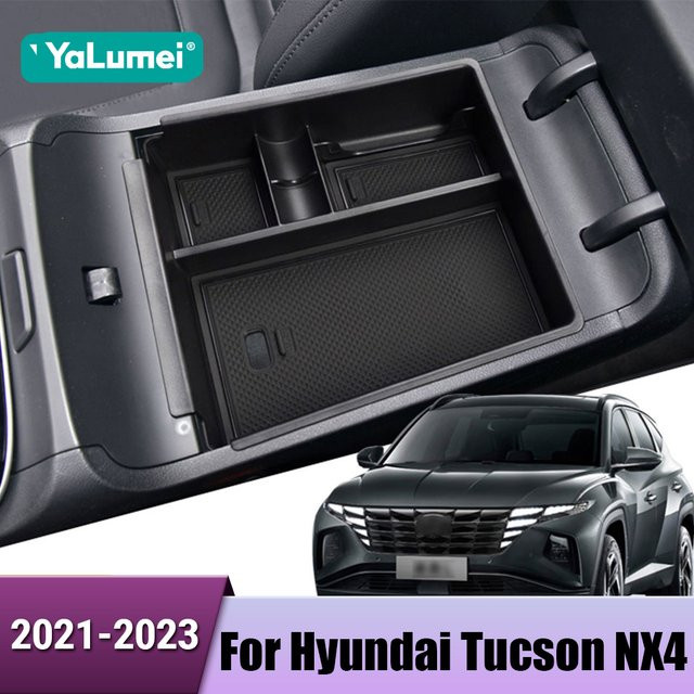 YaLumei Armlehnen-Organizer für Hyundai Tucson NX4 Hybrid N Line, Center Konsole Aufbewahrungsbox, Schwarz - Bild 1