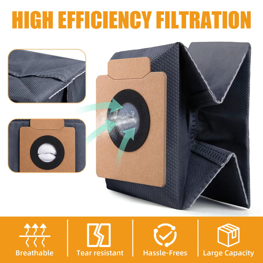 12er-Pack Heloxyo Staubbeutel für eufy X10 Pro Omni und X8 Pro Saugroboter mit selbstentleerender Station inklusive einer orangefarbenen Bürste - Bild 3