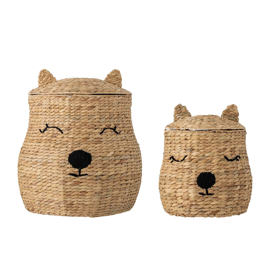 Bloomingville Mini Aufbewahrungskörbe Berny aus Wasserhyazinthe mit Deckel, Set von 2, Beige/Braun, B/T/H: 46,0 x 50,0 x 46,0 cm - Bild 1