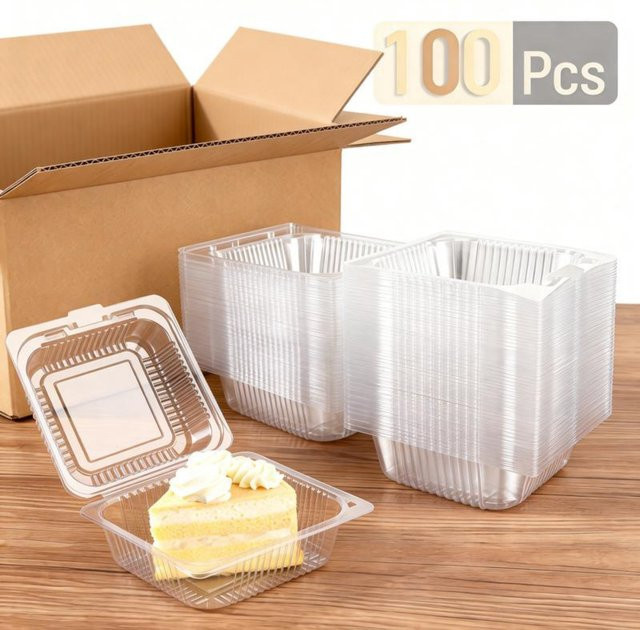 100 Stück transparente Käsekuchen Boxen aus Kunststoff für Tortenstücke und Cupcakes in Dreiecksform - Bild 1