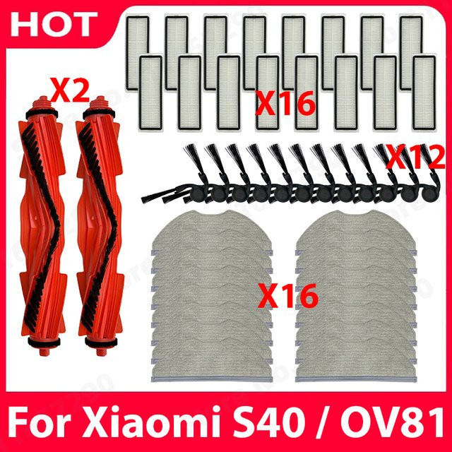 QIXIAO Ersatzteil-Set für Xiaomi Robot Vacuum S40 OV81 mit Hauptbürste, Seitenbürste, Mopp und Filter in Multicolor - Bild 1