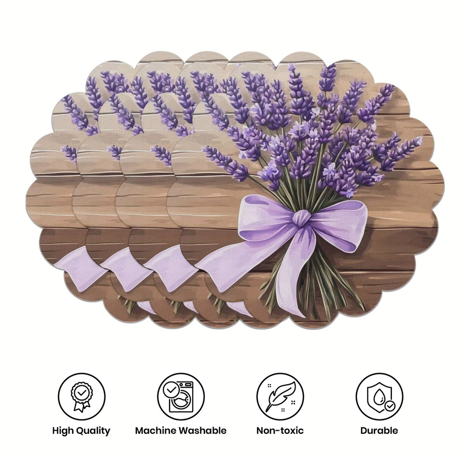 VIKAMA 4er Set Essensmatten im Landhausstil mit Lavendel-Design, rund, lila - Bild 2