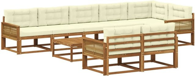 vidaXL Outdoor-Sofagarnitur in U-Form aus Akazienholz mit 9 Kissen in Natur und Creme - Bild 1