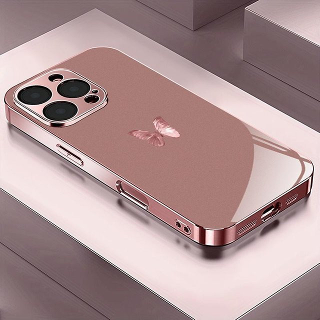 Apple iPhone Handyhülle aus gehärtetem Glas mit rosa Schmetterlingsmuster in Pink für iPhone 11 bis iPhone 17 Pro Max und weitere Modelle - Bild 1