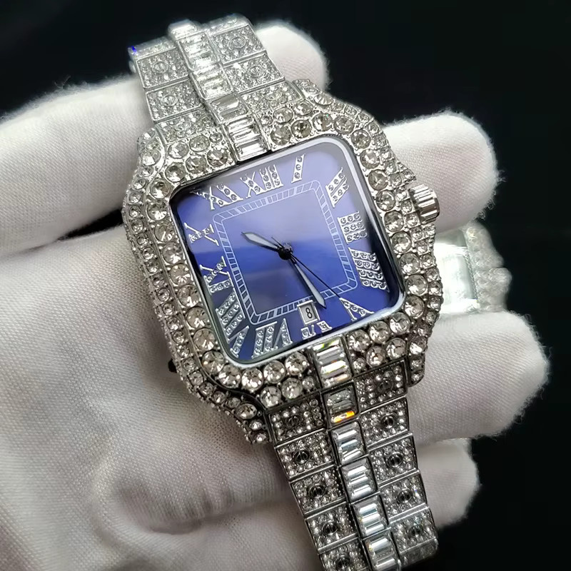 WEISIKAI Armbanduhr, Quarz, Edelstahl, Silber, Blaues Zifferblatt, Diamantbesetzt, Herren - Bild 2