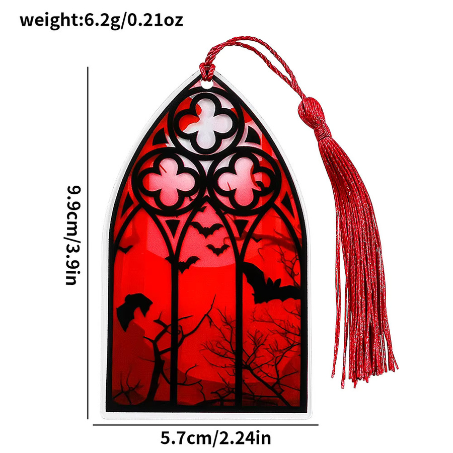 Scharlachrotes Fledermaus-Lesezeichen aus Acryl mit Quaste im gotischen Design - Bild 5