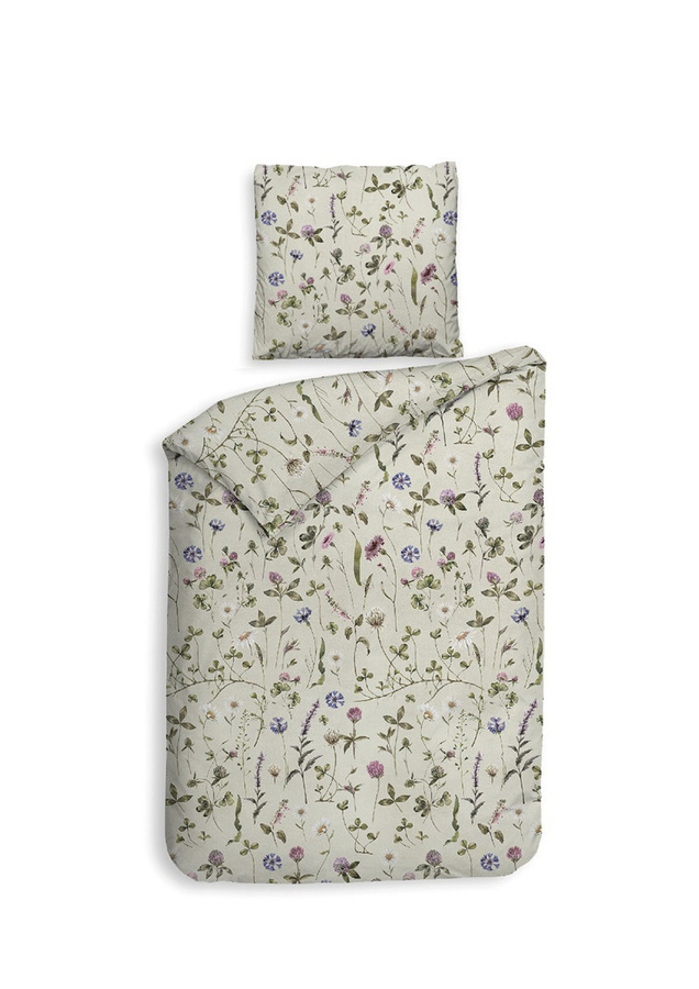 Heckett & Lane Flanell Bettwäsche Harper Pistachio Green mit floralem Klee und Gänseblümchen Design, B/H: 155 x 220 cm und Kissenbezug 80 x 80 cm - Bild 1