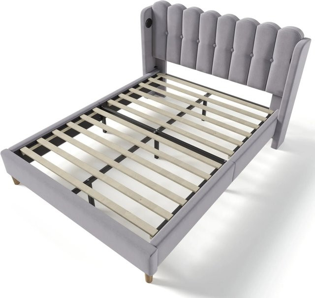 okwish Polsterbett mit USB Typ C Ladefunktion in Grau, B/T/H: 160 x 200 x 103 cm - Bild 1